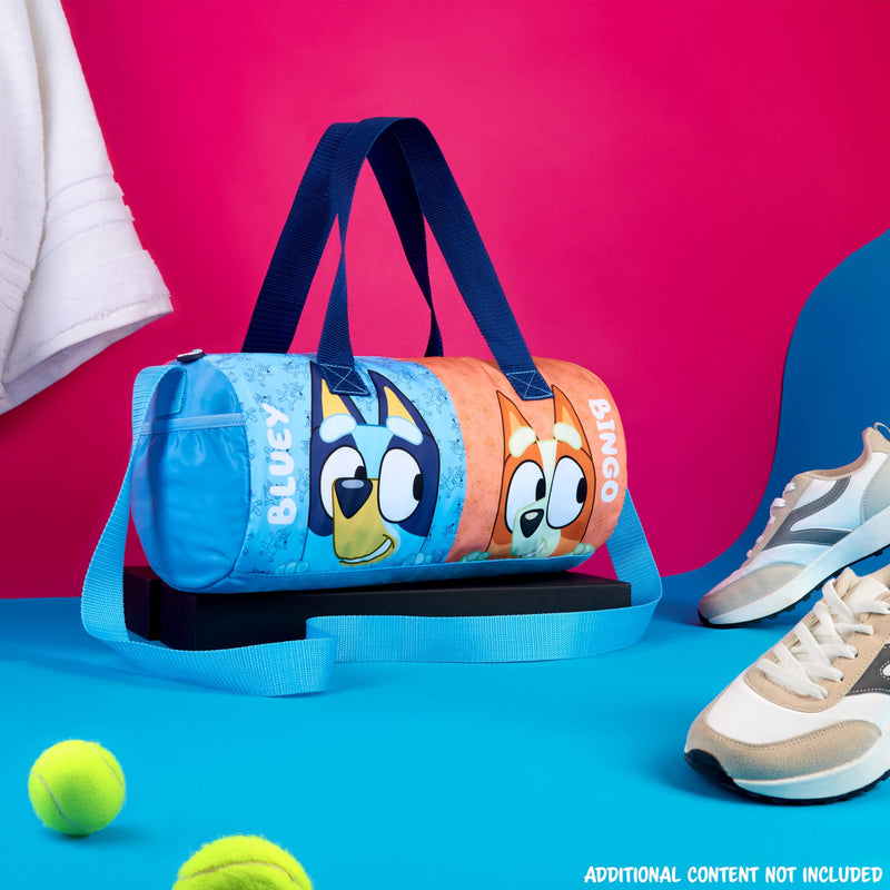 Bluey Gym Bag for Kids Duffle Bag Cute Travel Holdall Weekend Bag for Sports Gym Class Swimming Dance with Side Pockets Travel Essentials Bingo Bluey Bingo