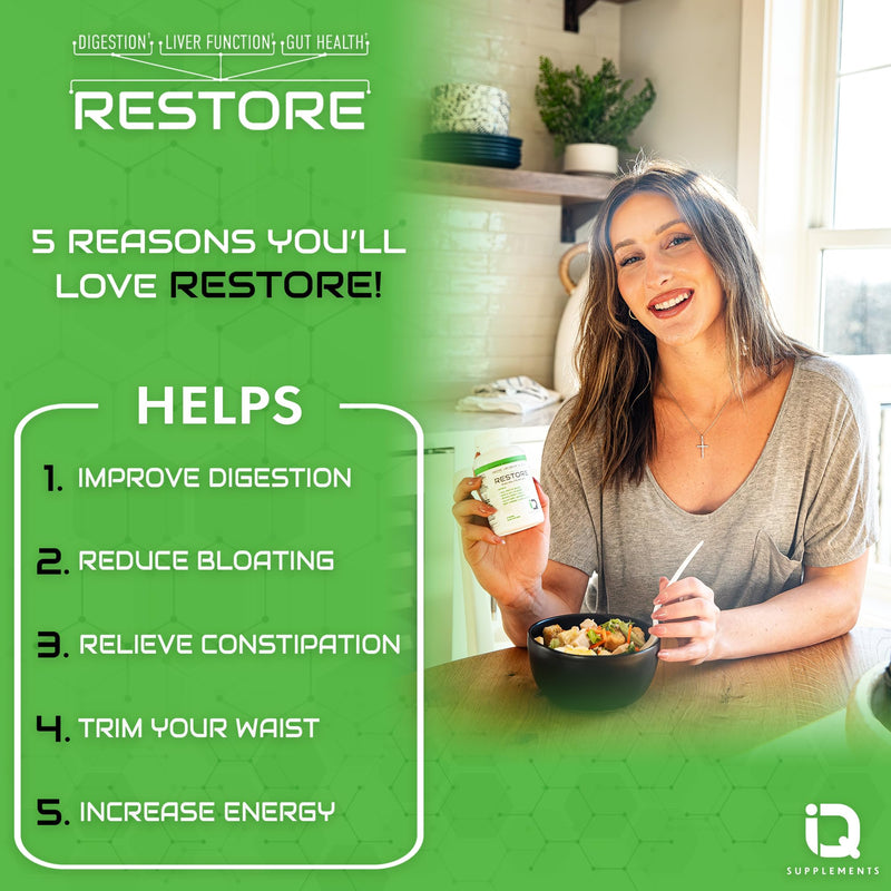 [Australia] - Restore 2 In 1 Colon Cleanse & Detox w/ Psyllium - Supports Digestion, Debloating & Constipation Relief for Women & Men, Gut Detox Cleanse w/ Magnesium | Electrolyte Infused Colon Cleanser & Detox 