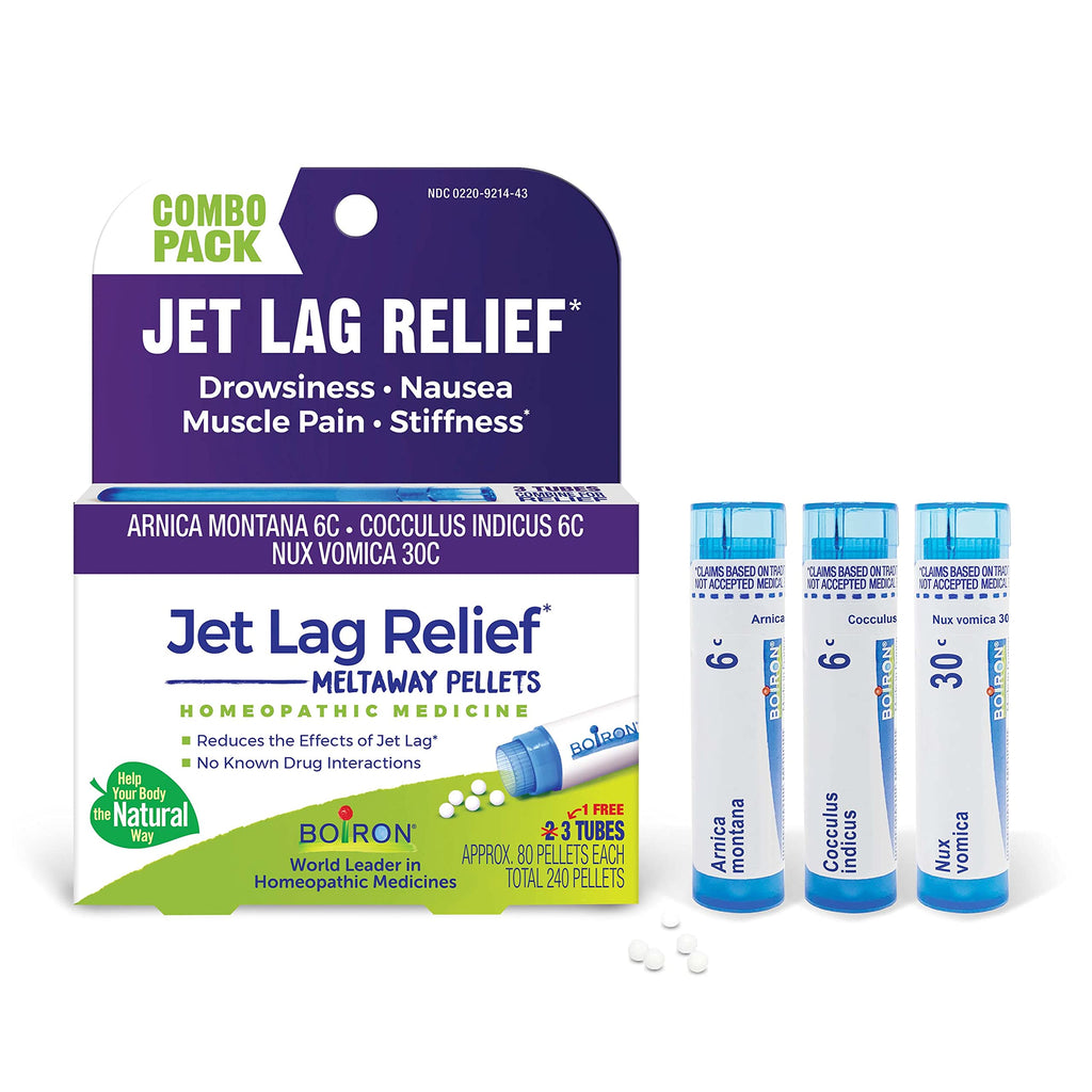 Boiron Jet Lag Relief Kit - Travel Essential for Relief from Nausea, Stiffness, Muscle Pain, and Drowsiness from Long Flights - 3 Count (240 Pellets)