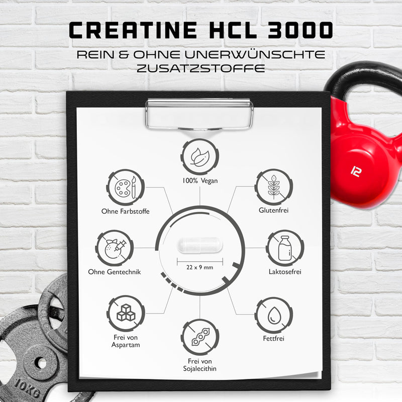 [Australia] - Creatine HCL - 365 vegan capsules - High dose with 3000 mg - Pure creatine hydrochloride - High absorption - High bioavailability 365 pieces 