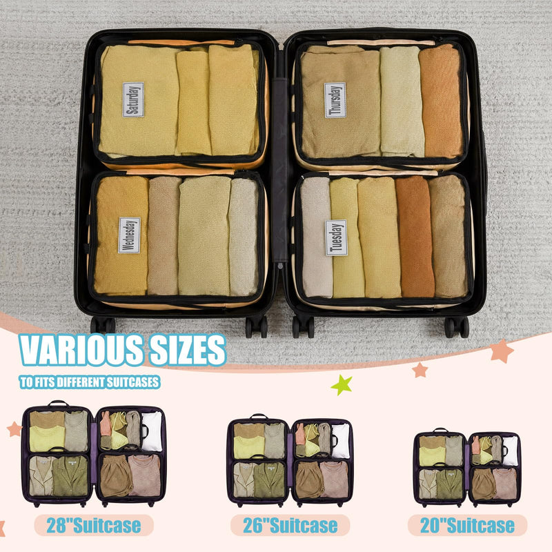 7 Pcs Packing Cubes for Travel Days of Week,Simple,Small,Multicolor Simple Small Multicolor