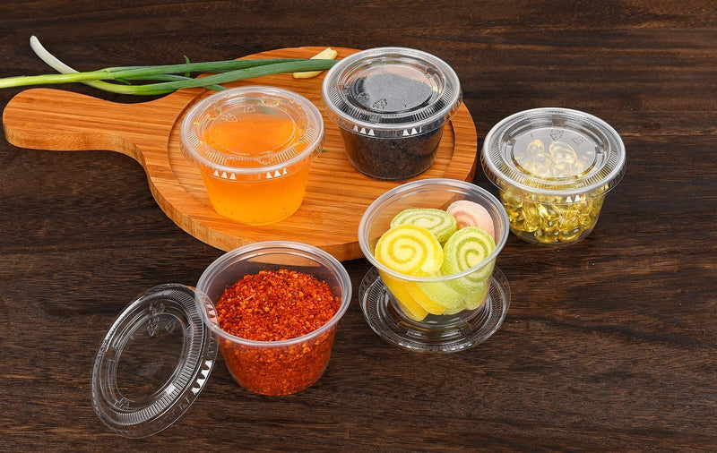[Australia] - EDI [4 OZ, 50 Sets] Clear Disposable Plastic Portion Cups with Leakproof Lids | Condiment and Dipping Sauce/ Jello Shot Cups | Souffle Cups | BPA Free | Recyclable 4 oz 