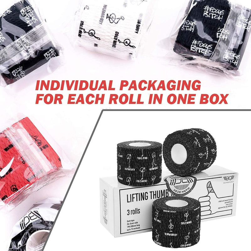 [Australia] - WARM BODY COLD MIND 1.85" Weightlifting Thumb Tape - Hook Grip Tape for Powerlifting, Cross Training, Gym Tape, Workout, Weight Lifting Tape, Athletic Finger Wrap (Mix V1 3 Rolls) 3 Rolls Mix V1 