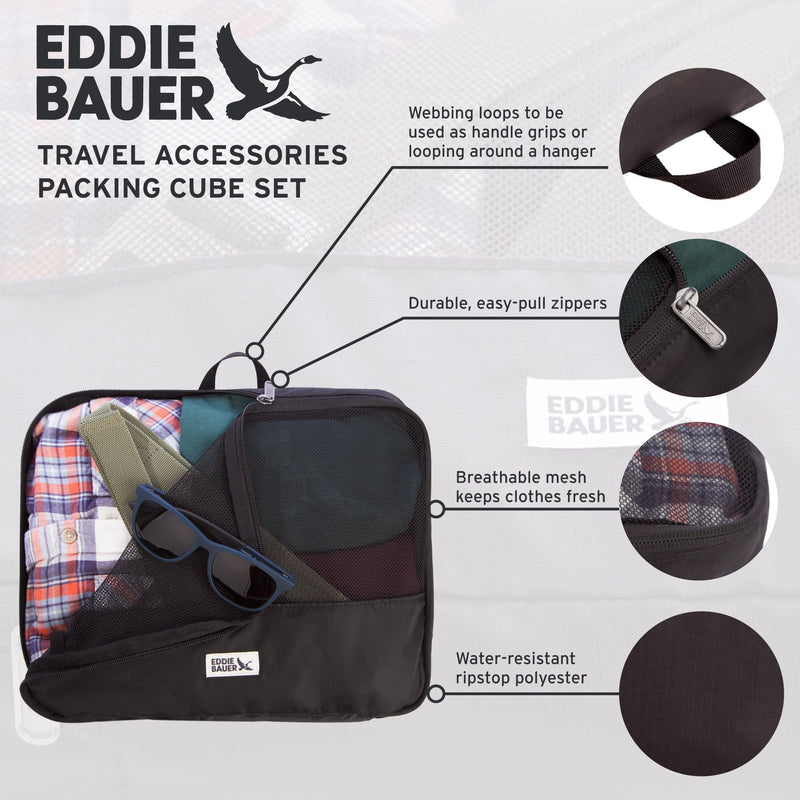 Eddie Bauer 5 Set Packing Organizer Cubes for Suitcases, Travel Essentials for Carry on, Lugagge Oganizer Bags Set Accessories, Black One Size