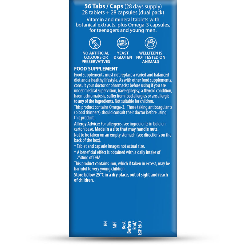 Vitabiotics Wellteen Him Plus Omega-3 - Maximum Nutritional Support for Teenagers and Young Men Ages 13-19 - 56 Tablets and Capsules
