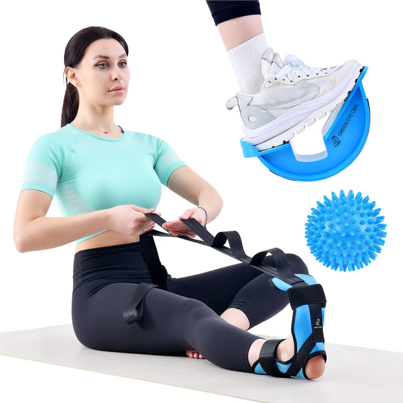 [Australia] - Foot & Calf Stretching Kit-Foot Rocker, Stretching Strap & Spiky Massage Ball-Effective Pain Relief for Plantar Fasciitis, Achilles Tendonitis, Tight Calves & Hamstrings-Instructions Included… 