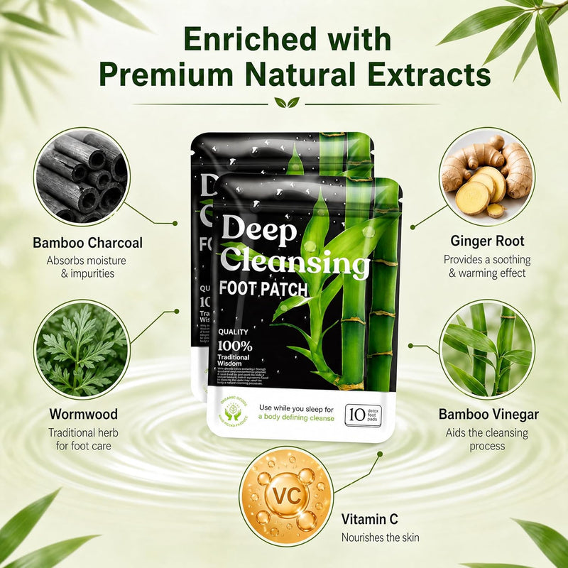 20 Pcs Deep Cleansing Foot Patches, Natural Bamboo Vinegar Plant Extract Foot Pads for Relaxing Foot Care, Self Care Stickers for Home Use - Foot Care Essentials