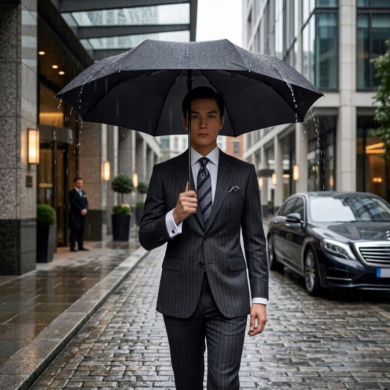 Knirps C.041 Chrome Matt Manual Rain Umbrella for Adults – Vegan Leather Handle, Wind Resistant Design, Lightweight Steel Fiberglass Frame, 39in Canopy, Protective Sleeve Included Black