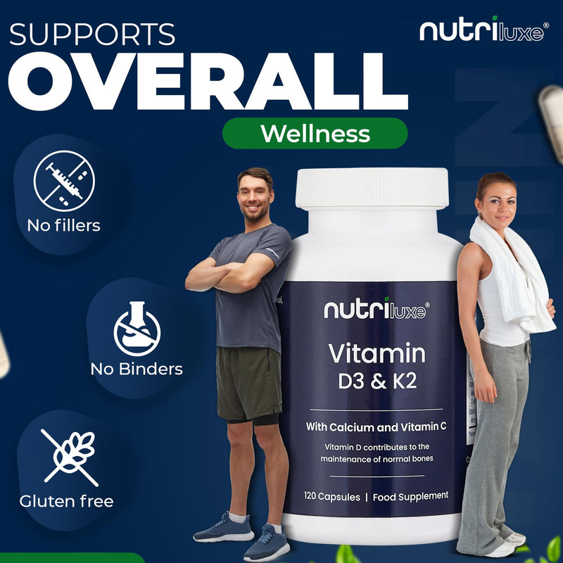 Vitamin D3 4000 IU & K2 with Calcium & Vitamin C, 120 Capsules
