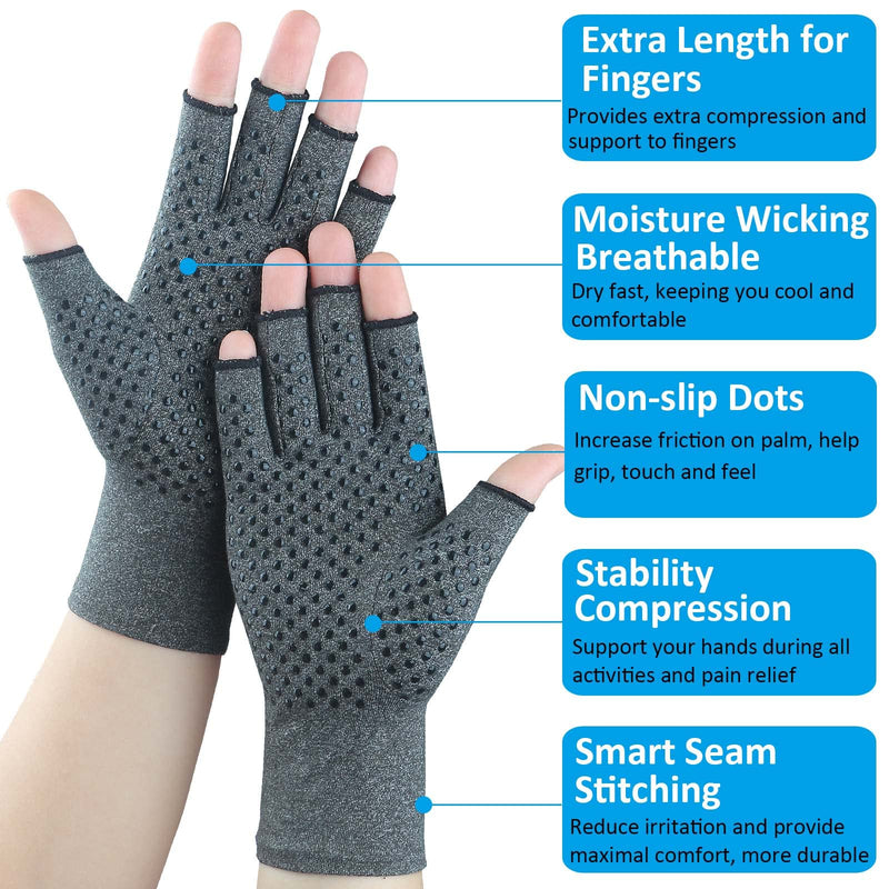 [Australia] - 2 Pairs Arthritis Gloves for Pain Relief, Compression Gloves for Arthritis, Carpal Tunnel, Osteoarthritis, Joint, Typing, Driving, Fingerless Hand Gloves for Women Men (Grey1+Pure Black1, Medium) Grey1+pure Black1 