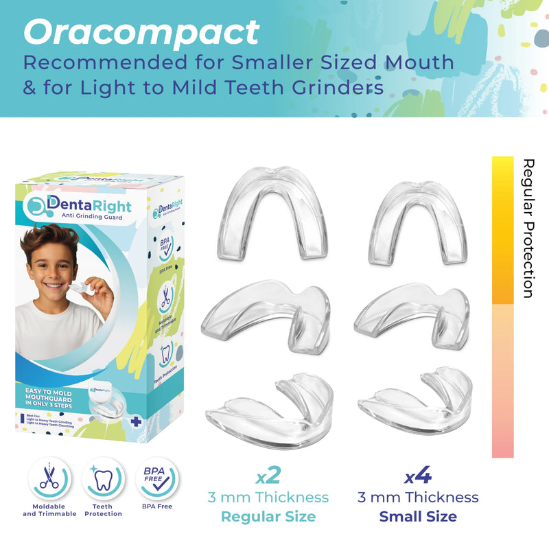 6-Pack Moldable Mouth Guards for Teeth Grinding and Clenching – Reusable, Trimmable Custom Fit Anti-Grinding Guards – 2 Sizes (4 Small + 2 Regular) for Small Mouths