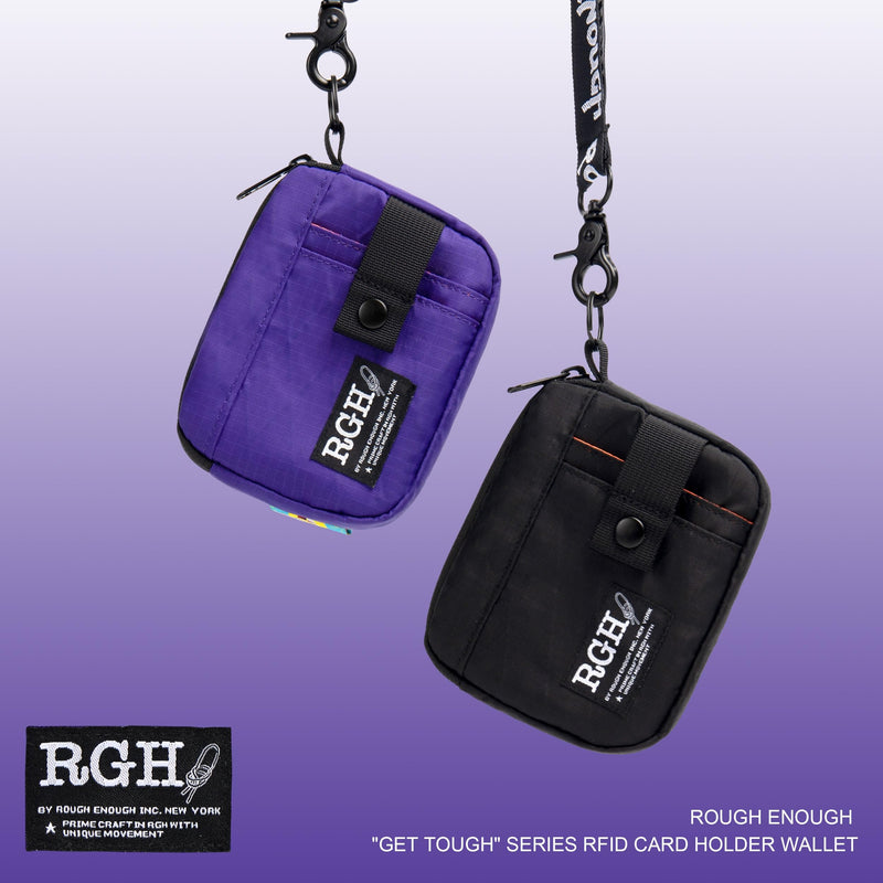 Rough Enough Travel Neck Wallet Pouch, RFID, Water-Resistant, Purple | Lightweight, YKK zipper, Bright Nylon Interior, 5 x 4 x 0.7 in, Multiple Card & Coin Pocket, Lanyard & Carabiner & Keychain