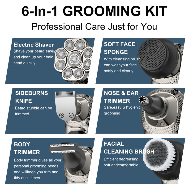 [Australia] - 2025 New Bawldy 9.0 Shaver, Bawldy Pro Head Shaver, 9D Floating Blade Heads, Intelligent LED Display IPX7 Waterproof Wet Dry Shaving, Rechargeable Cordless Razor (1 Set Silver) 