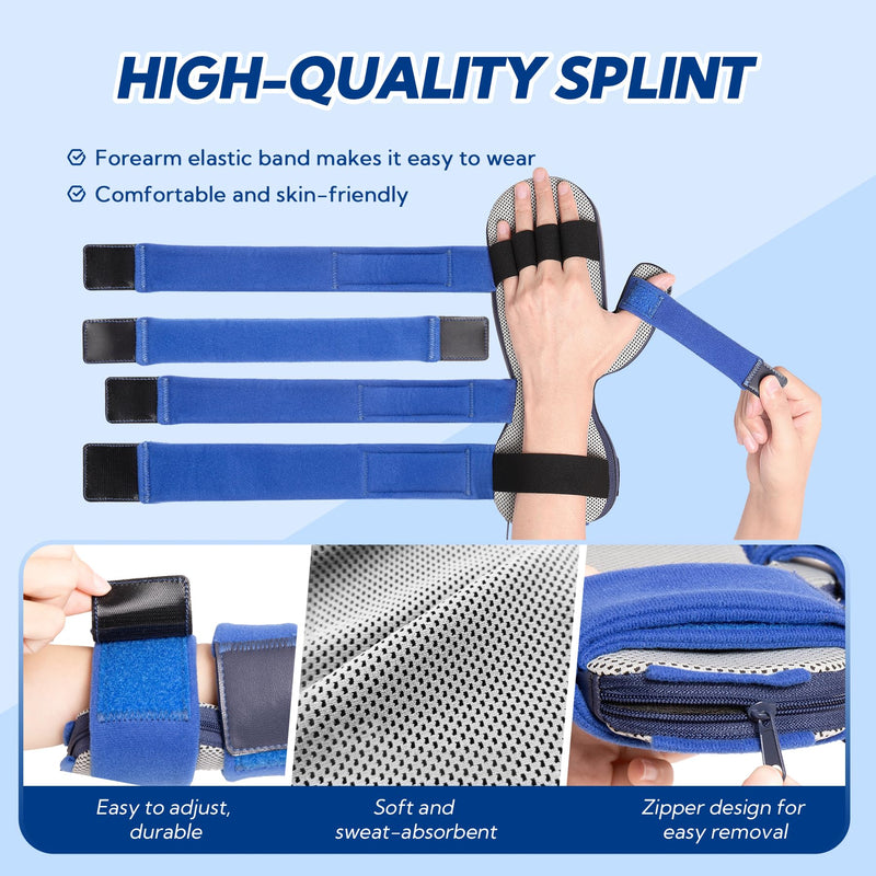 Resting Hand Splint, Stroke Hand Brace with Finger Support, Hand immobilizer for Carpal Tunnel Wrist Night Support, 5 fingers Straightening, Flexion Contractures, Fits Right & Left, M