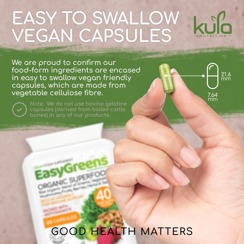 EasyGreens - Organic Greens Superfood Capsules – 100 Vegan Capsules - Soil Association Certified Natural Vitamin and Mineral - 40 Raw Greens, Fruits, Vegetables, Mushrooms, Sprouts, Seeds and Herbs