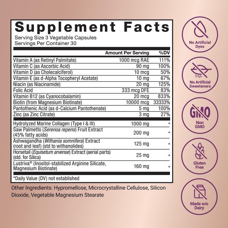 Force Factor Hair Growth Accelerator with Clinically Studied Lustriva | Hair Multivitamin for Women with Biotin, Horsetail & Vitamins for Thicker Hair, Healthier Skin & Nails, 90 Capsules 90 Count (Pack of 1)