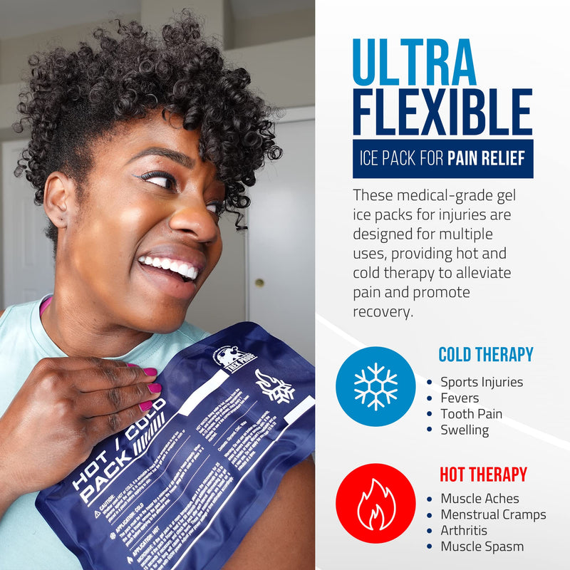 [Australia] - Flexible Ice Pack for Pain Relief - Reusable Gel Pack for Knee, Shoulder, Ankle, Back, and More - Bendable for Customized Comfort Ultra Flexible Gel Packs (2) 