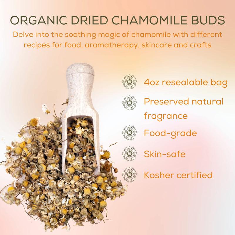 [Australia] - bMAKER Dried Chamomile Flowers (4oz) - Bulk Bag - Kosher Certified Chamomile for Relaxation, Dried Flowers for Soap Making, Lotion, Shampoo, Loose Leaf Chamomile Tea 