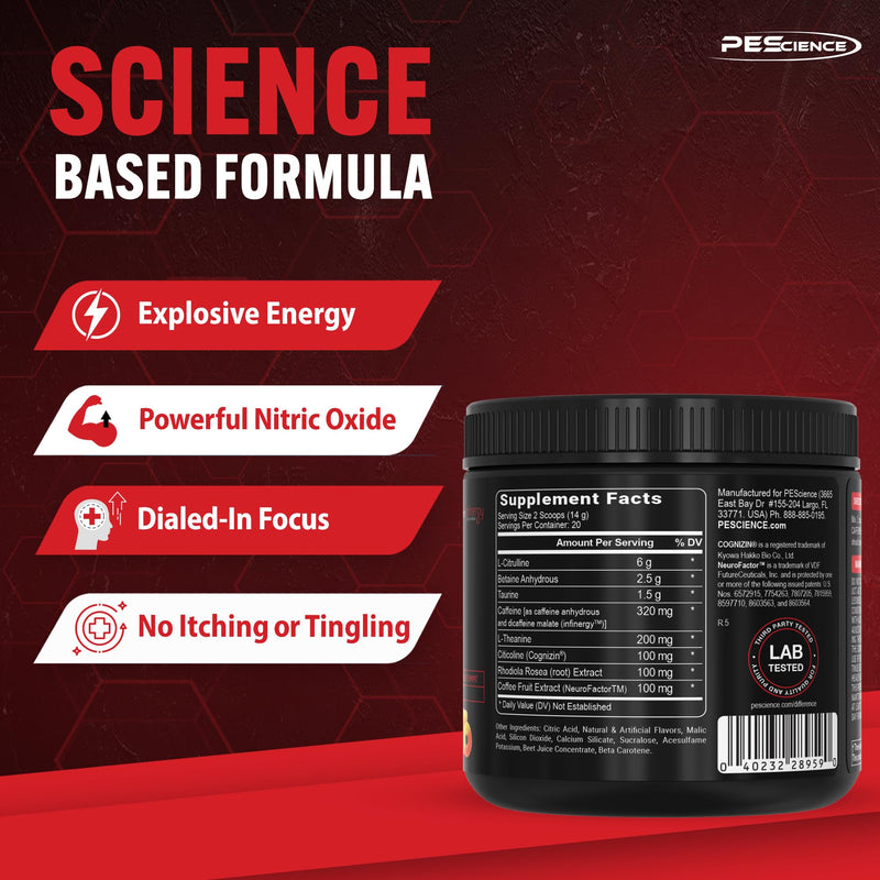 [Australia] - PEScience Prolific Pre Workout Powder, Sour Peach Candy, 40 Scoop, Energy Supplement with Nitric Oxide, KK Fit Signature Flavor 
