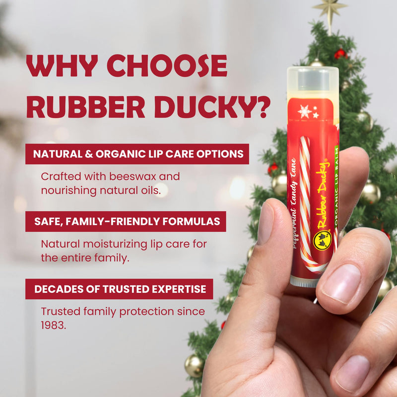 Rubber Ducky Hydrating Lip Balm for Men & Women - All Natural, Nourishing & Moisturizing Lip Balm Stick with Peppermint Oil, Vitamin E, Sunflower Oil & Beeswax - Lipcare for Dry Cracked Lips - 3 Pack Candy Cane