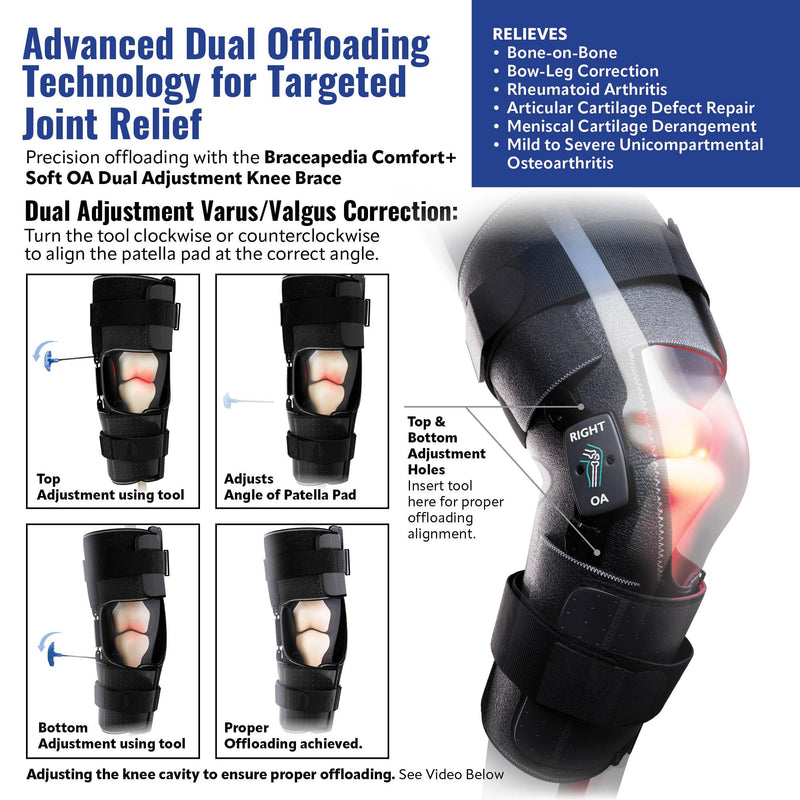 [Australia] - Comfort+ Soft Osteoarthritis Dual Adjustment (OA) Knee Brace for ACL & Meniscus & Hyperextension, Patella Stabilizer, Knee Sleeve, Knee Brace for Women and Men, Universal Regular Size, Right 