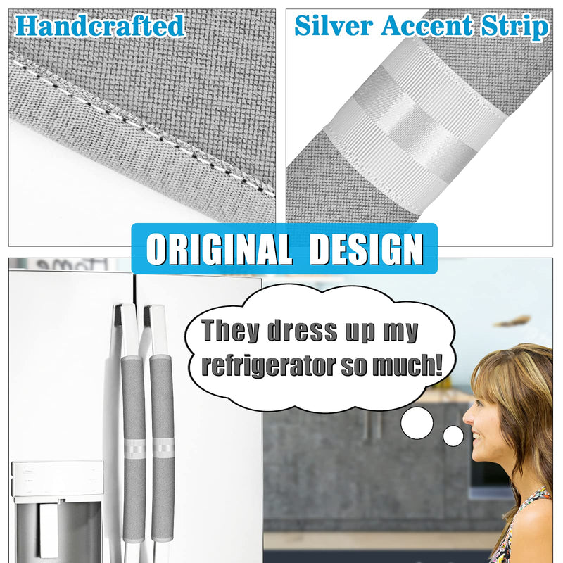 [Australia] - Refrigerator Door Handle Covers, Set of 6, Keep Your Kitchen Appliance Clean from Food Stains, Smudges, Drips, Oil, Washable and Form-Fitting, Protector for Fridge, Ovens, Dishwashers(Grey) Grey, 6pcs 