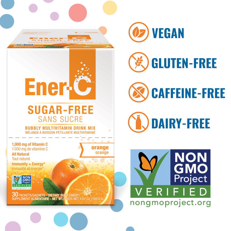 Ener-C Sugar Free Multivitamin Drink Mix, Zero Sugar - Orange, 30 Count | Vitamin Powder for Water, Electrolytes Powder No Sugar, Hydration Boost Packets, Vitamin C & B12 0.31 Ounce (Pack of 30)