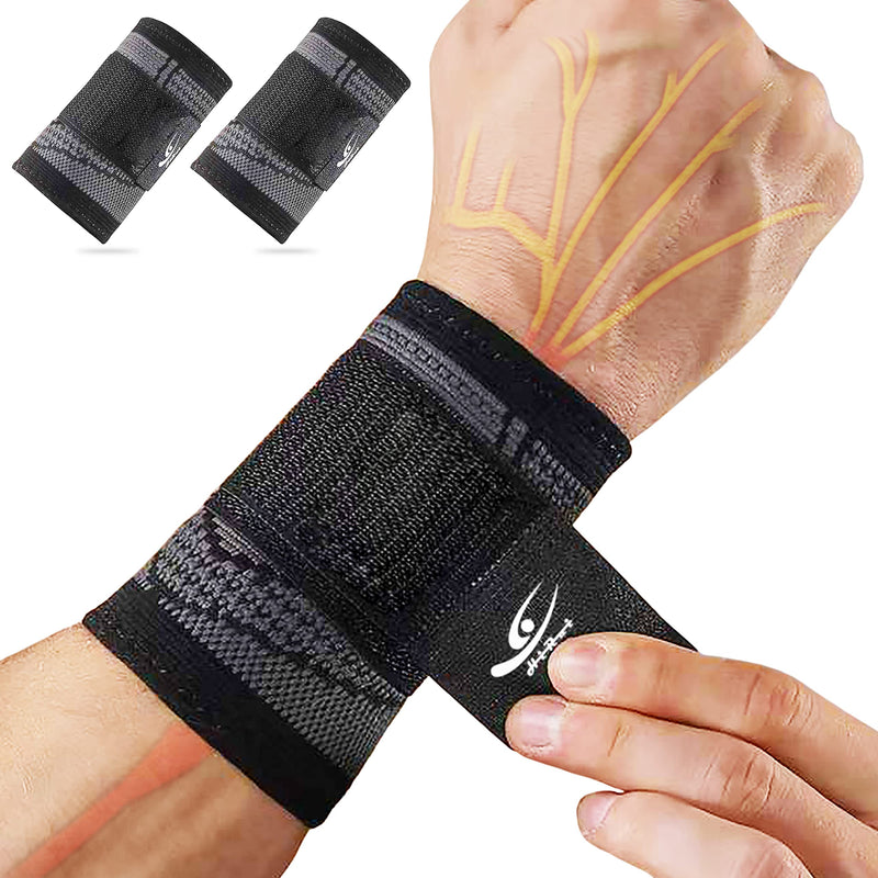 HiRui Wrist Brace Wrist Wraps Compression Wrist Strap, Wrist Support for Work Fitness Weightlifting Sprains Tendonitis, Carpal Tunnel Arthritis, Pain Relief, Adjustable Wristbands 2 PACK (Black, L) Black Large (Pack of 2)