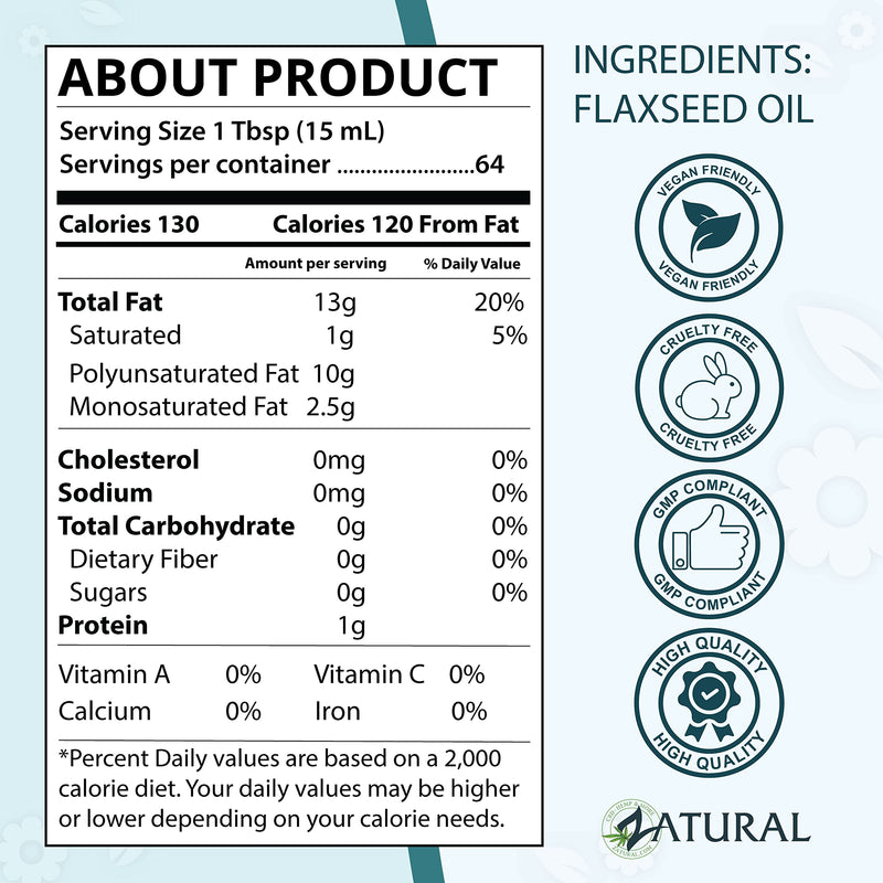 [Australia] - Zatural Flaxseed Oil Organically Grown 100% Pure Flax Seeds Cold Pressed Vegan Omega Fatty Acids (8oz) 8 Ounce (Pack of 1) 