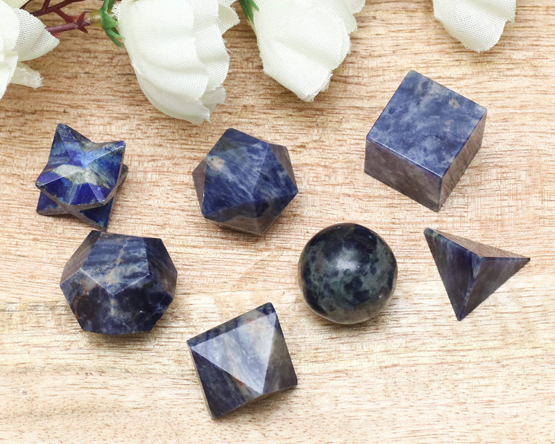 Crocon Sodalite 7Pcs Platonic Solids Crystal Geometry Set, Platonic Solids Sacred Geometric Stones for Meditation Reiki Balancing Healing Chakra Stone Cleansing Spiritual Good Luck (15-20 mm) | Geometric Stones for Meditation Reiki Balancing Healing Cr...