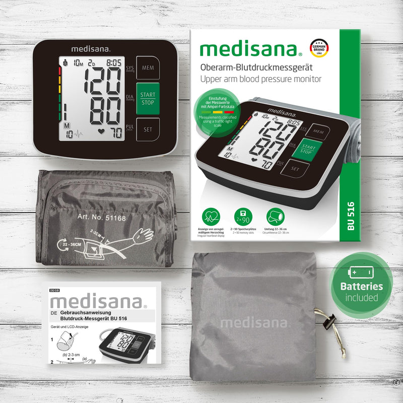 [Australia] - medisana BU 516 upper arm blood pressure monitor, precise blood pressure and pulse measurement with memory function, traffic light scale, function to display an irregular heartbeat 