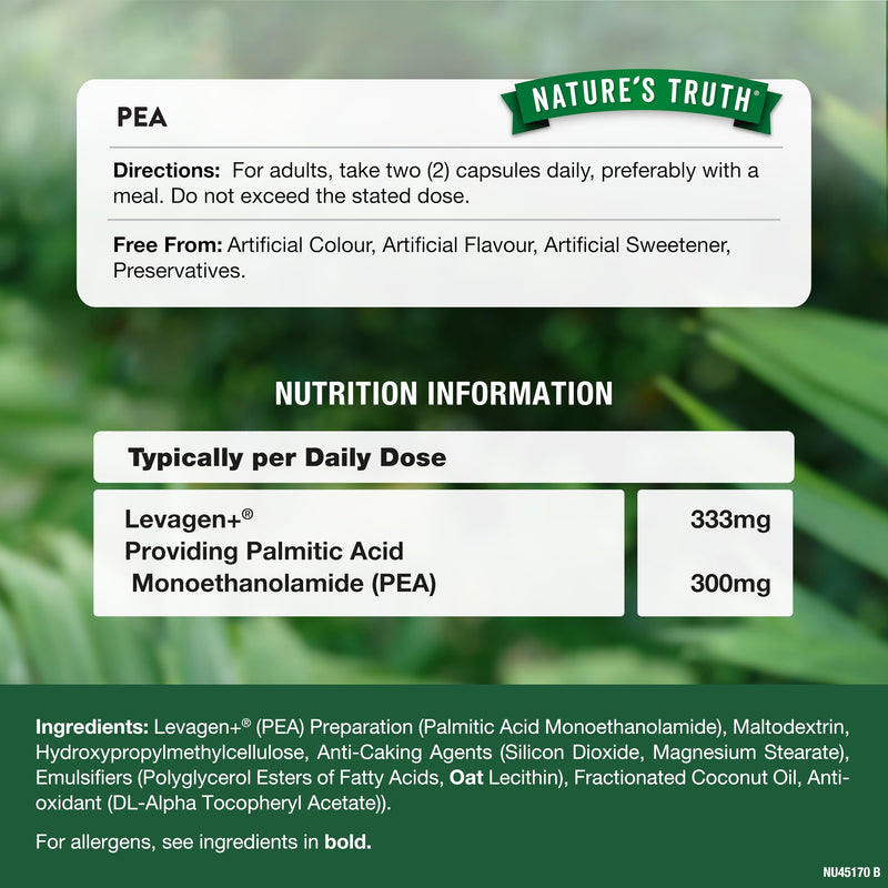 Palmitoylethanolamide Pea Supplement | Levagen Plus Pea 300mg | 60 Vegan Capsules | Nature's Truth