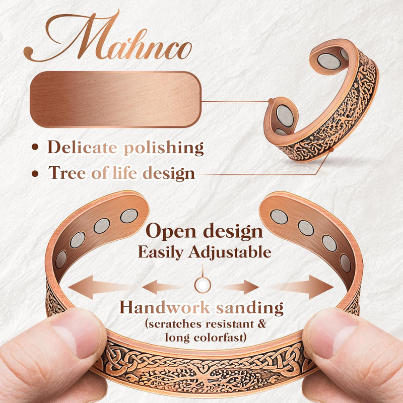 [Australia] - Mahnco Copper Bracelet for Men & Women,12X Strength Magnetic Bracelets & Lymphatic Drainage Ring for Mens, 100% Solid Pure Copper Jewelry Gift Copper-Tree of Life 