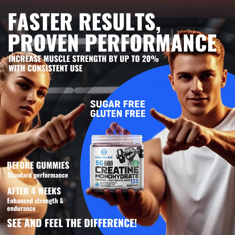 [Australia] - Creatine Monohydrate Gummies (5g) ‚Äì Pre-Workout Energy & Muscle Growth Support for Men & Women | Blueberry Electrolyte Gummies (135 Count) 135 Count (Pack of 1) 