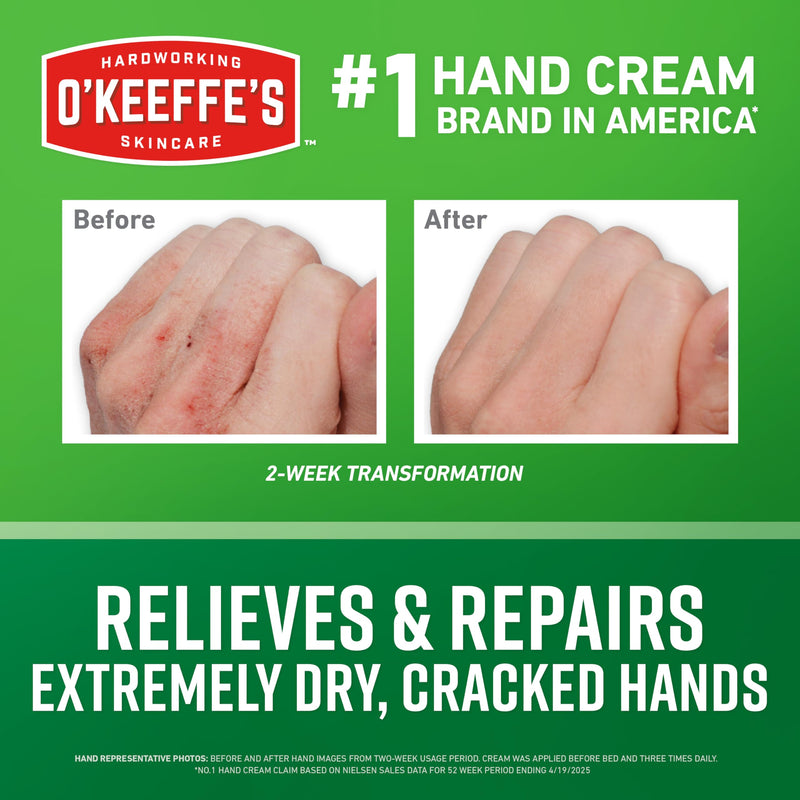 O'Keeffe's Working Hands Hand Cream for Extreme Dryness - 3 oz Tube (2 Pack) - Repairing Skincare for Cracked, Dry Hands 3 Ounce( Pack of 2 )