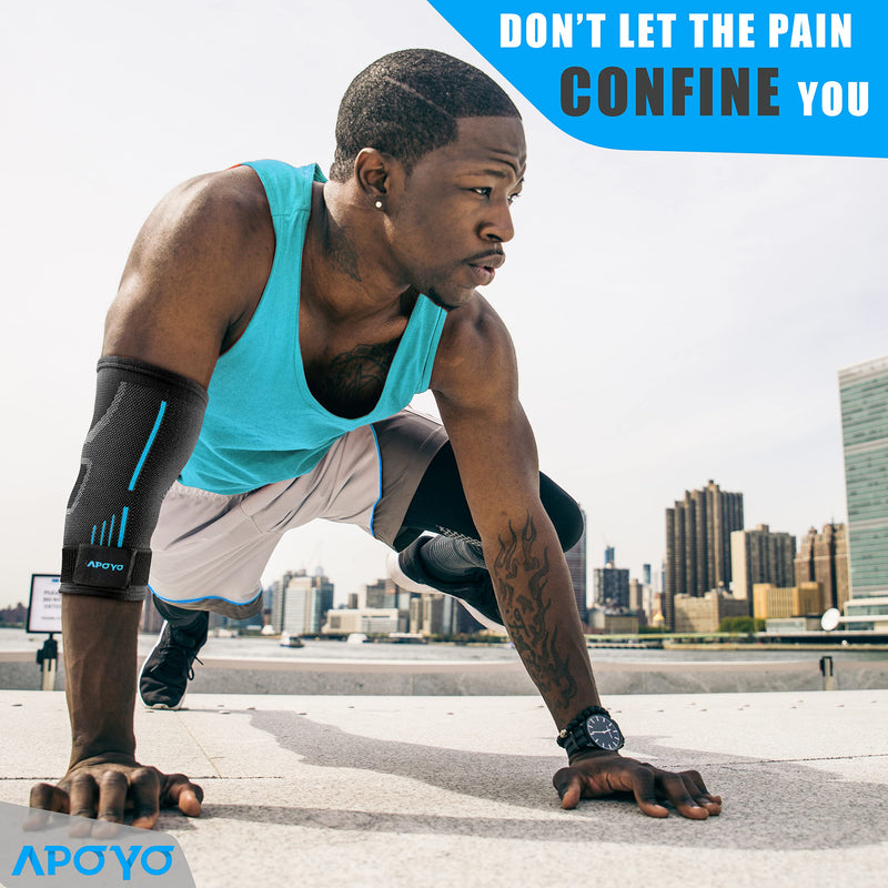 [Australia] - APOYO Elbow Brace for Tendonitis and Tennis Elbow, Compression Sleeve for Arthritis, Workouts, Reduce Joint Pain During Fitness Activity (Large) Large Blue 