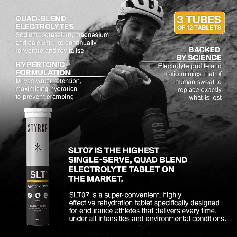 Electrolytes Tablets by Styrkr - Citrus - 3X Pack of 12 Hydration Tablets - 1000mg per Serving - 2X Higher Salts - Used by Endurance Athletes - Advanced Quad-Blend Formulation - SLT07 12x per Tube 1000MG Mild Citrus 12 count (Pack of 3)