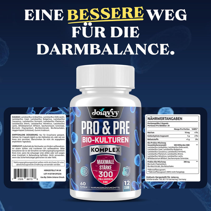 [Australia] - Intestinal flora structure culture complex, high dose 300 billion CFU per daily dose, 12 strains + 4 fiber + inulin, 16-in-1 intestinal bacteria capsules, 60 gastro-resistant capsules, 60 pieces (pack of 1) 