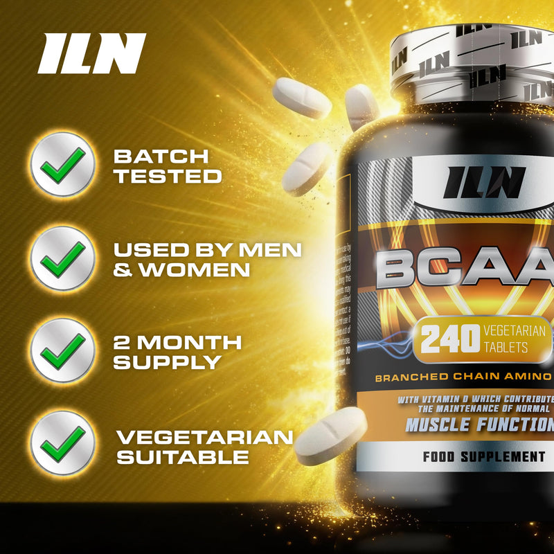 BCAA Tablets (240 Tablets) - 2400mg BCAAs per Serving (Amino Acid Supplements) - BCAA Capsules with Vitamin D - Amino Acids Suitable for Vegetarians 240 count (Pack of 1)