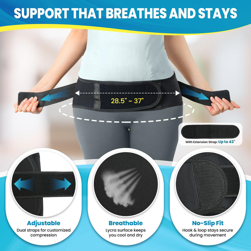 Sacroiliac Belt for Women & Men – Adjustable Hip Brace & SI Joint Belt with Removable 3D Pads, Back & Pelvic Support for Sciatica and Lower Back Pain Relief(Black)