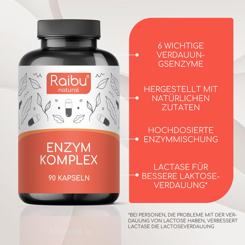 [Australia] - Digestive enzymes, enzyme complex - bromelain, papain, protease, amylase, lipase and lactase - bacterial cultures & natural calcium for better formula - 90 enteric-coated capsules - Raibu 