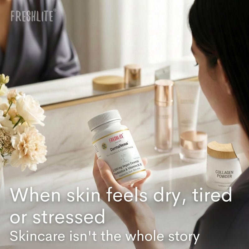 FRESHLITE 2,500mg Ceramide Supplement - Skin Hydration & Barrier Support - Radiant, Luminous Skin - with Vegan Postbiotics for Total Glow - DermaNexus™ 60 Vegan Capsules, Made in Japan 60 count (Pack of 1)