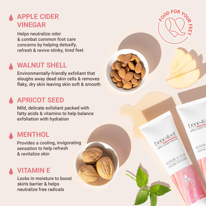 [Australia] - Benefeet Scrub-A-Dub Cooling Foot Scrub - Exfoliates + Refreshes Dry + Dull Skin, Get Smoother Skin from Heel to Toe, Made w/Vitamin E, Apple Cider Vinegar, Walnut Shell + Apricot Seed, 4 oz (2 Pack) 4 Ounce (Pack of 2) 