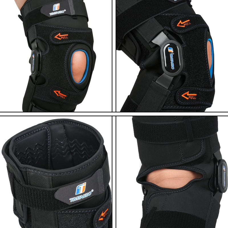 [Australia] - T TIMTAKBO Higned Knee Brace with Side Stabilizers,Knee Brace for Men/Women with Dual Removable Metal Hinges,Patellar Pad Knee Support with Strong Stability for Joint Pain Relief,Arthritis,Meniscus Black Large 