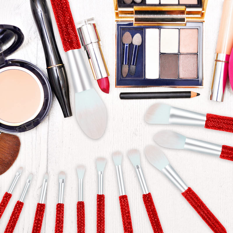 KEYPOWER Glitter Sequin Bag & Bling Makeup Brushes 12PC Red