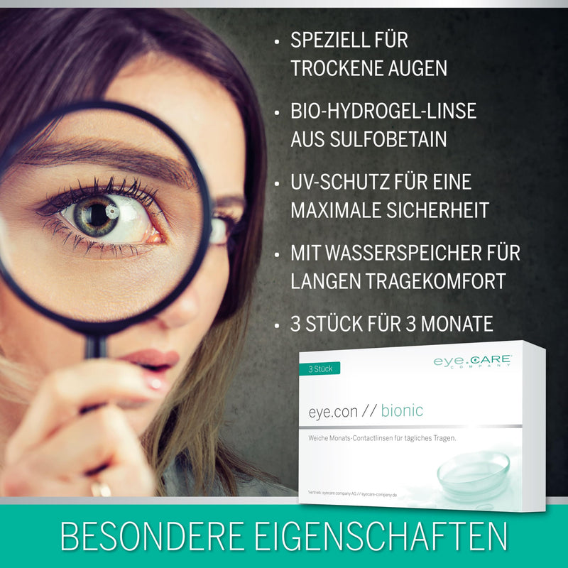 [Australia] - Eye.Con Bionic soft monthly lenses made of bio-hydrogel with UV protection - 3 contact lenses with high water binding especially for dry eyes. Contact lenses with a gentle edge profile for sensitive eyes -2.0 diopters 8.6 millimeters 14.20 millimeters 3.0 