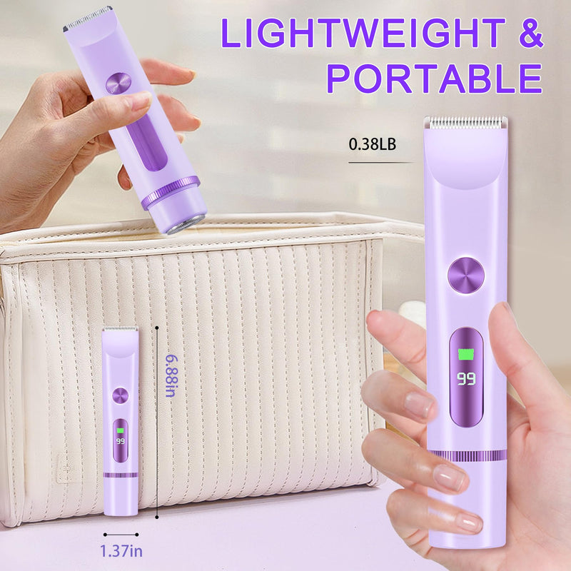 [Australia] - 2025 Bikini Trimmer for Women, Cordless& Painless& Waterproof Dual Head Shaver for Women Private Area& Face& Body, 2-in-1 Electric Razors, Bikini Shaver, Hair Trimmer with LCD Purple 