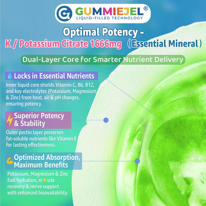 [Australia] - Potassium Citrate Gummies 1666mg for Adults - Potassium Supplement, Magnesium Glycinate, Zinc, B6, B12 & C ‚Äì Electrolyte Gummies for Energy, Recovery & Leg Cramps, Vegan 60 Cts 60 Count (Pack of 1) 