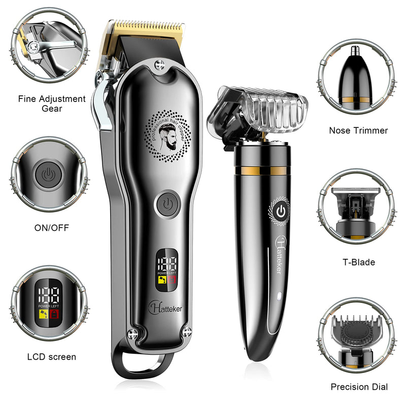 [Australia] - Hatteker Hair Clipper Cordless Barber Clipper T-Blade Beard & Nose Trimmer Grooming Kit Professional IPX7 Waterproof 