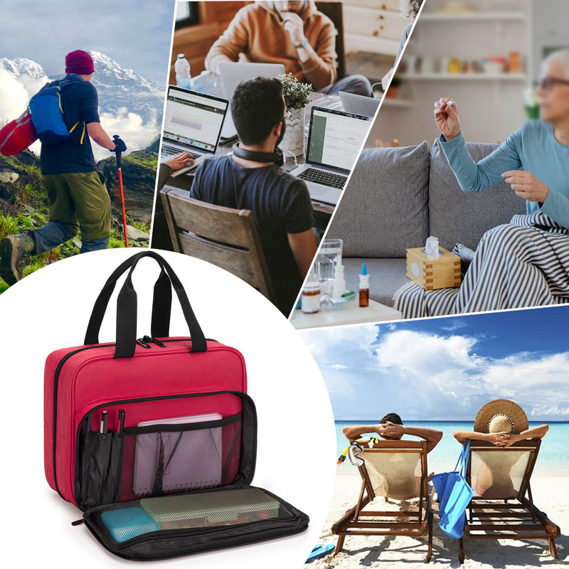 [Australia] - CURMIO Pill Bottle Organizer Portable Medicine Bag, Lockable Prescription Bottle Storage for Pill Bottles, Vitamins, Medical Supplements for Home Storage and Travel, Red (Empty Medicine Bag) 